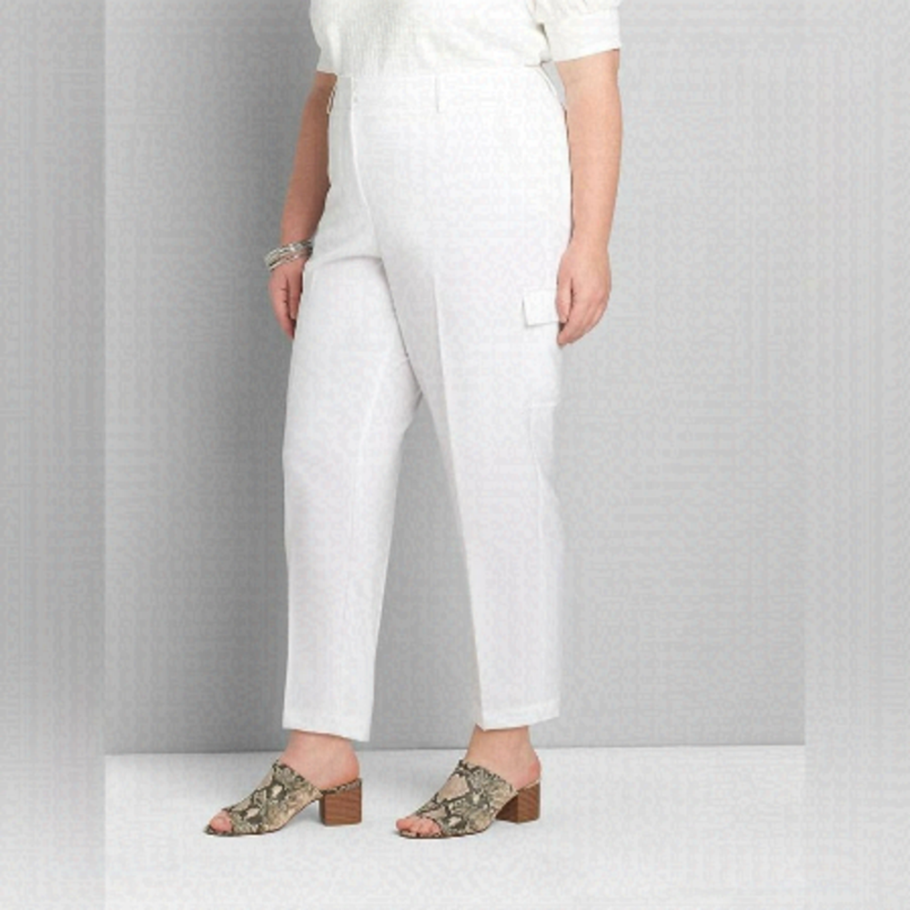 Lane Bryant Womens Plus Size 24 Perfect Drape Relaxed Ankle Pant White Cargo NEW
